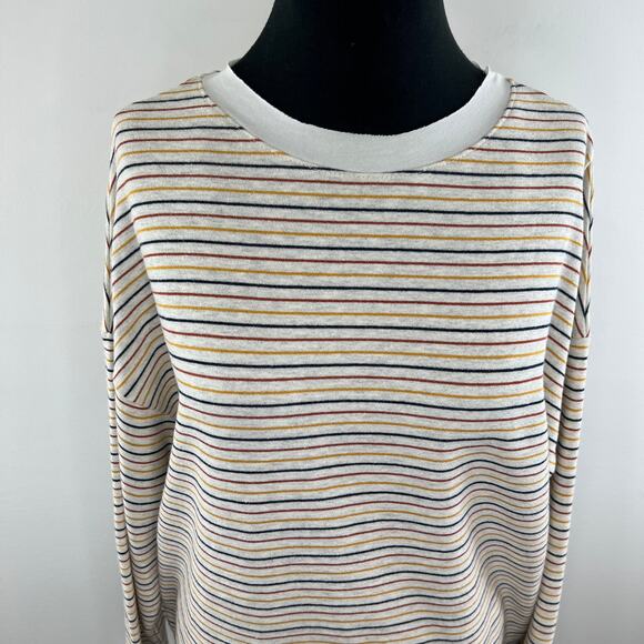PERSONS Cherish Multicolor Stripe Drop Shoulder Long Sleeve Crew Sweater Medium - Picture 2 of 7